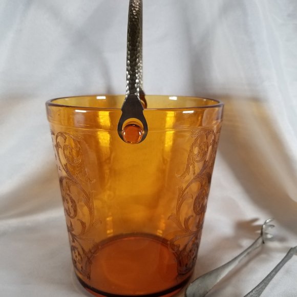 Vintage Cambridge Amber Urn Etch 710 Glass Ice Bucket - Picture 5 of 5